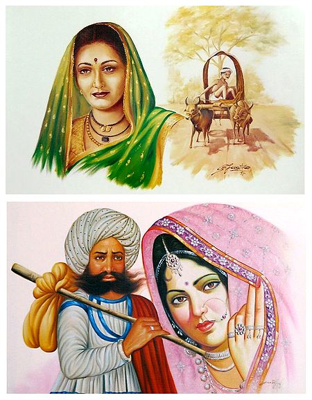 Rajasthani and Maharashtrian People - Set of 2 Unframed Posters