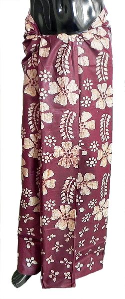 Off-White Batik Print on Maroon Cotton Lungi