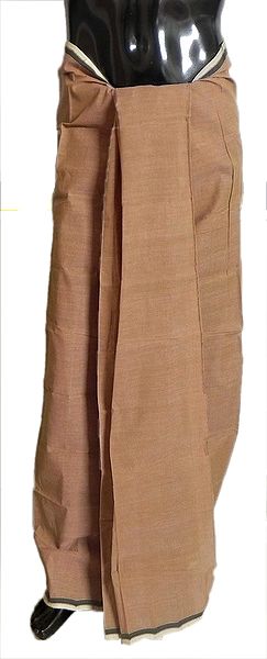 Light Brown Cotton Lungi with Black and White Border