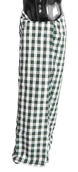 White and Green Check Cotton Check Lungi