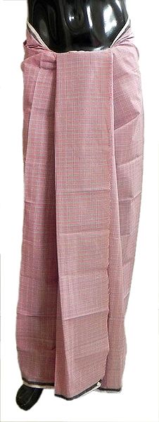 Chestnut Pink Cotton Lungi with Blue Check