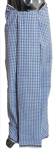 White and Blue Stripe Cotton Lungi with Black Check
