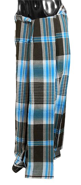 Blue with Black Check Cotton Lungi
