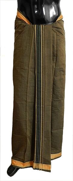 Moss Green Cotton Lungi with Yellow Border
