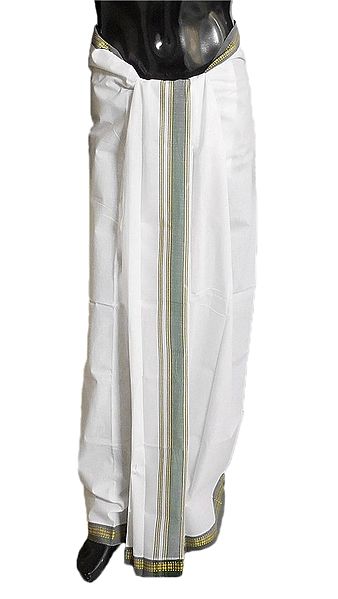 White Cotton Lungi with Green Border