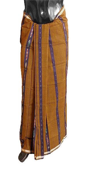 Cotton Lungi with Ikkat Design on Purple Stripe