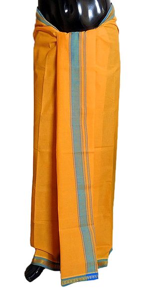 Yellow Cotton Lungi with Blue Border