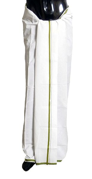White Cotton Lungi with Olive Green Border
