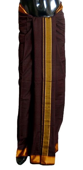 Dark Brown Cotton Lungi with Yellow Border