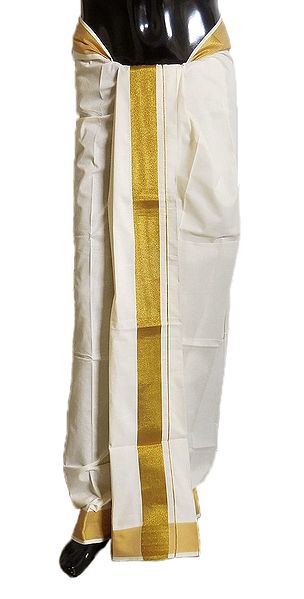 Ivory Cotton Lungi with Golden Border