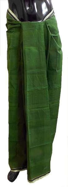 Dark Green Cotton Lungi with Black and White Border