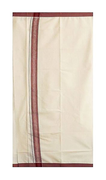 Off-White Cotton Lungi with Maroon Border
