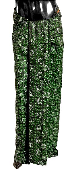 Green Print on Black Cotton Lungi