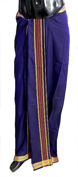 Dark Purple Cotton Lungi with Yellow and Maroon Border