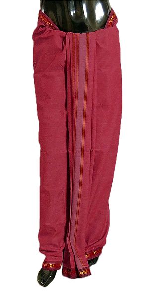 Red Plain Cotton Lungi with Maroon Border