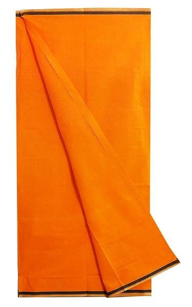 Saffron Plain Cotton Lungi with Black Border