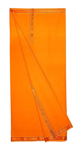 Saffron Plain Cotton Lungi with Red and Green Border