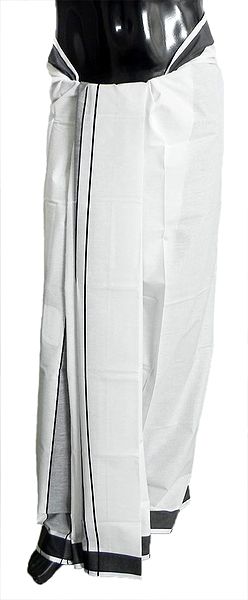 White Cotton Lungi with Black Border