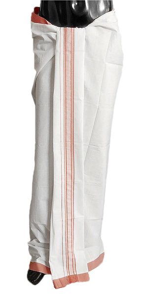 Off-White Plain Cotton Lungi with Pink Border