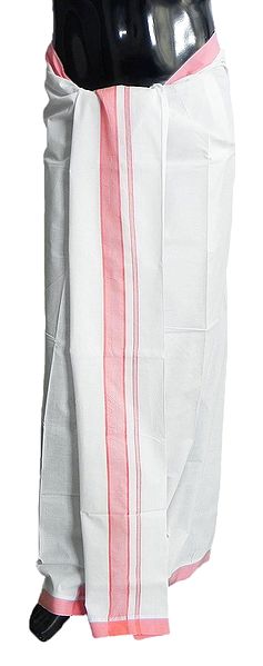 White Cotton Lungi with Pink Border