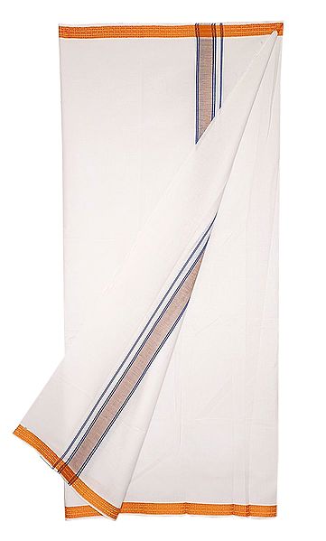 White Plain Cotton Lungi with Saffron Border