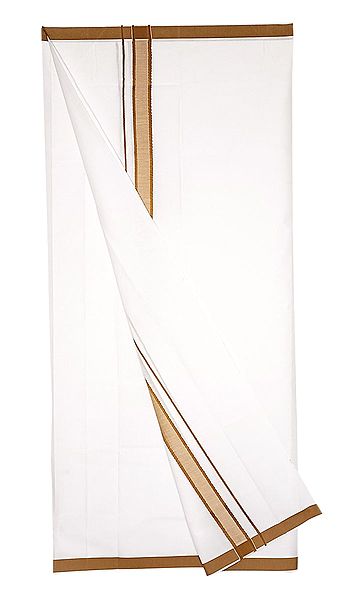White Plain Cotton Lungi with Brown Border