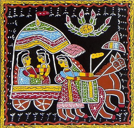 Radha Krishna on a Chariot - Wall Hanging