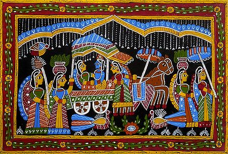 Radha Krishna on Horse Cart - Wall Hanging