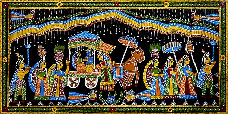 Radha Krishna on Chariot - Wall Hanging