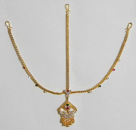 Stone Studded and Gold Plated Decorative Mang Tika