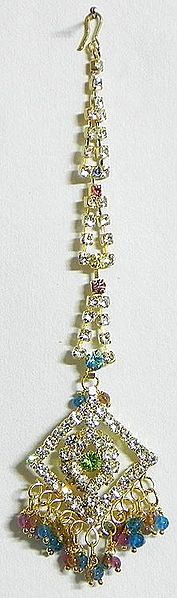 White and Multicolor Stone Studded Mang Tika