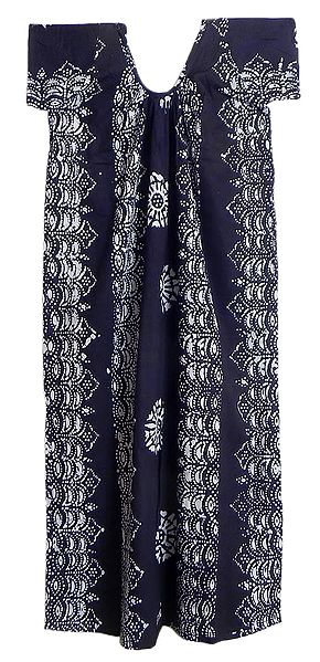 White Batik Print on Dark Blue Cotton Maxi