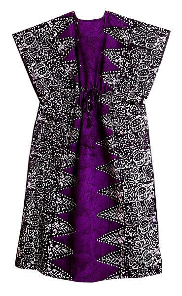 Purple with Dark Brown Batik Print on Cotton Kaftan
