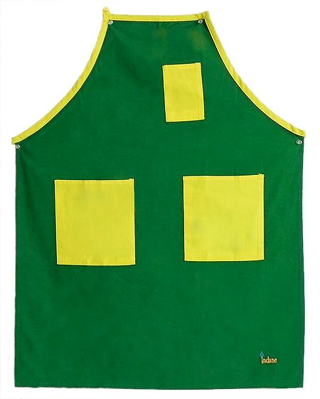 Green Cotton Apron with Yellow Pockets