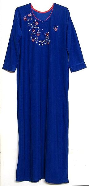 Embroidered Dark Blue Night Gown