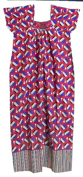 Red, White and Purple Print on Red Cotton Maxi