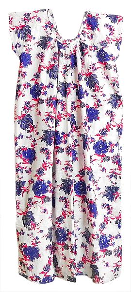 Red and Blue Print on White Cotton Maxi