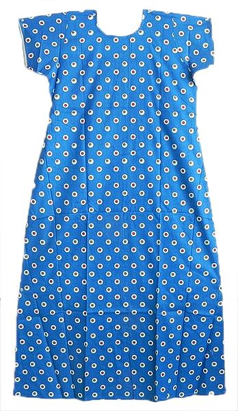 Blue Cotton Maxi with White and Red Polka Dots