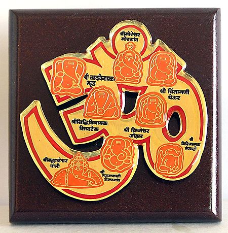 Ashta Vinayaka with Om on Wooden Panel with Names