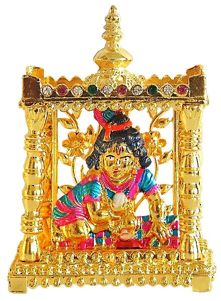 Lacquered Bal Gopala in Stone Studded Temple