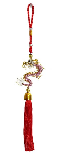 Pink Stone Studded Dragon on Red Tassel