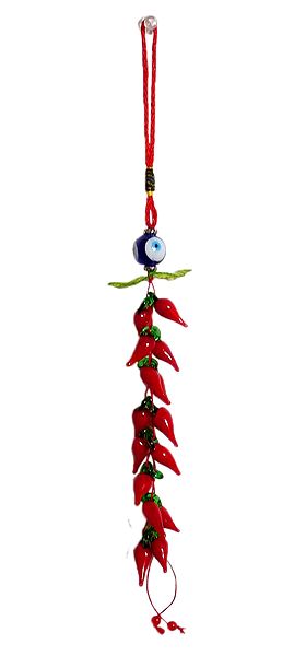 Porcelain Red Chillies on Red Tassel - Car Hanging