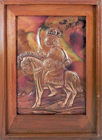 Soldier on a Horse Embossed Copper Wall Hanging