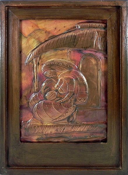 Mother and Child Embossed Copper Wall Hanging