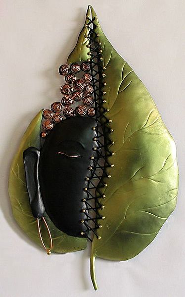 Face of Lord Buddha on a Bodhi Leaf - Wall Hanging
