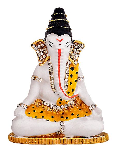 Stone Studded Ganesha in Meditation - For Car Dashboard