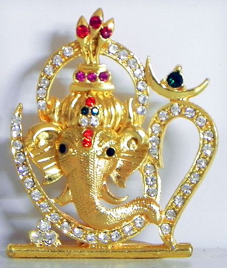 Stone Studded on Gold Plated Ganesha in Om
