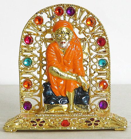 Golden Shirdi Saibaba on Stone Studded Throne