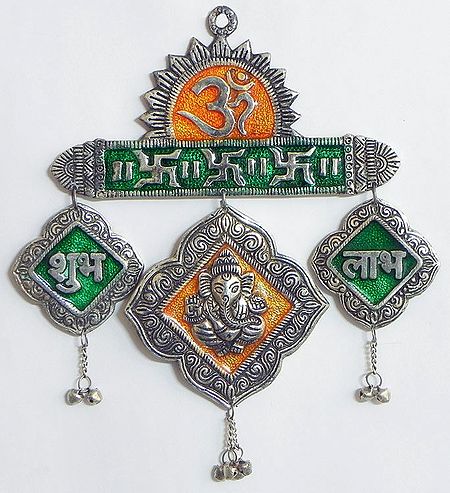 Ganesha with Shubh Labh,Om and Swastika (Auspicious Hindu Symbols)