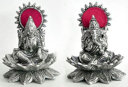 Lakshmi and Ganesha Sitting on Lotus